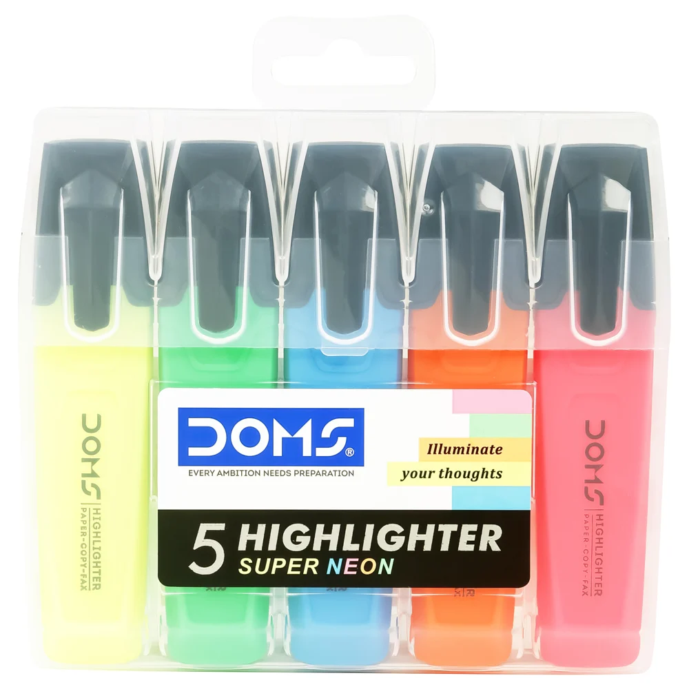 Doms Super Neon Highlighter Pens - 5 Pieces