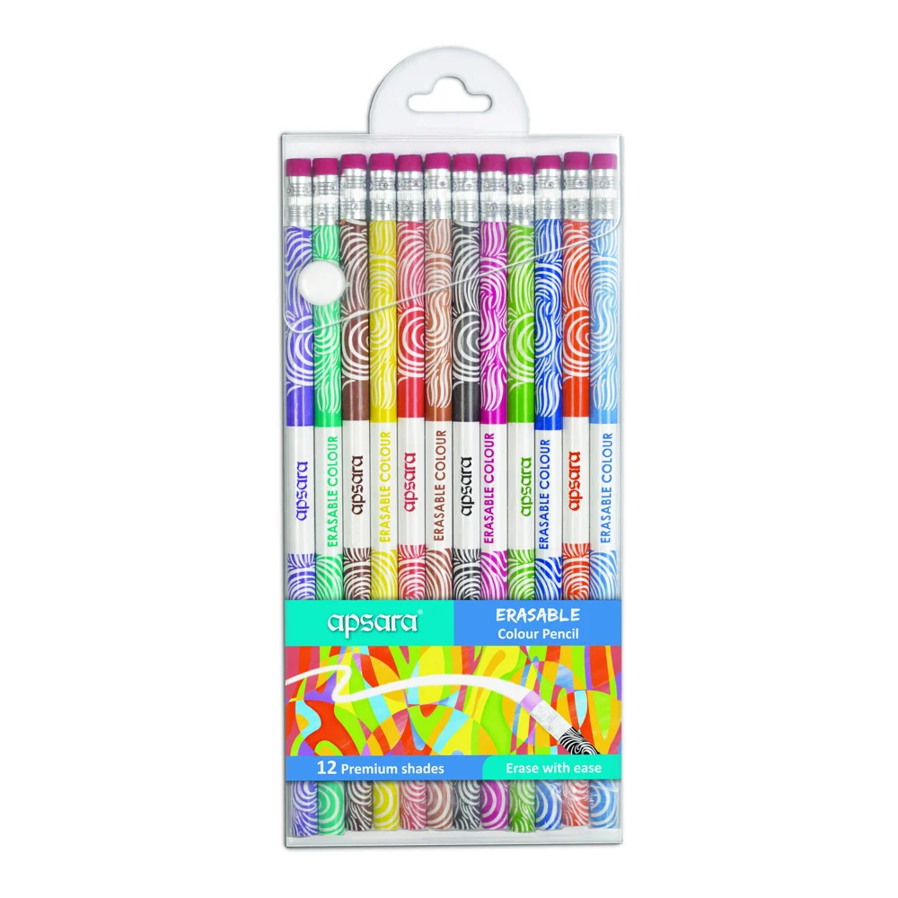 Apsara Erasable Colour Pencils (Multicolour) - 12 Pieces