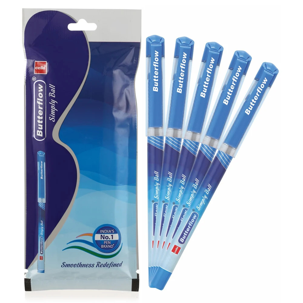 Cello Butterflow Ball Pen - Pack Of 5 (Blue)