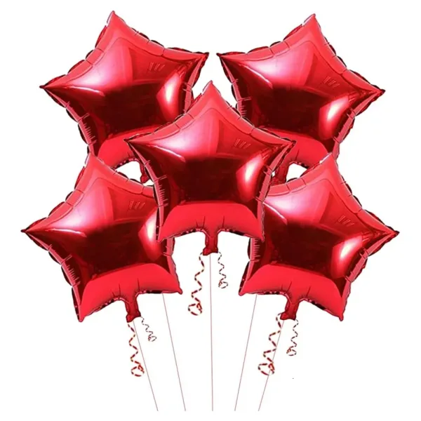 Manovedant Red Star Shape Foil Balloons - 5 Pieces