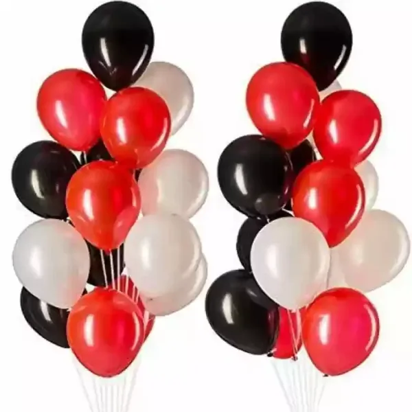 Manovedant Metallic Red White & Black Balloons - 30 Pieces