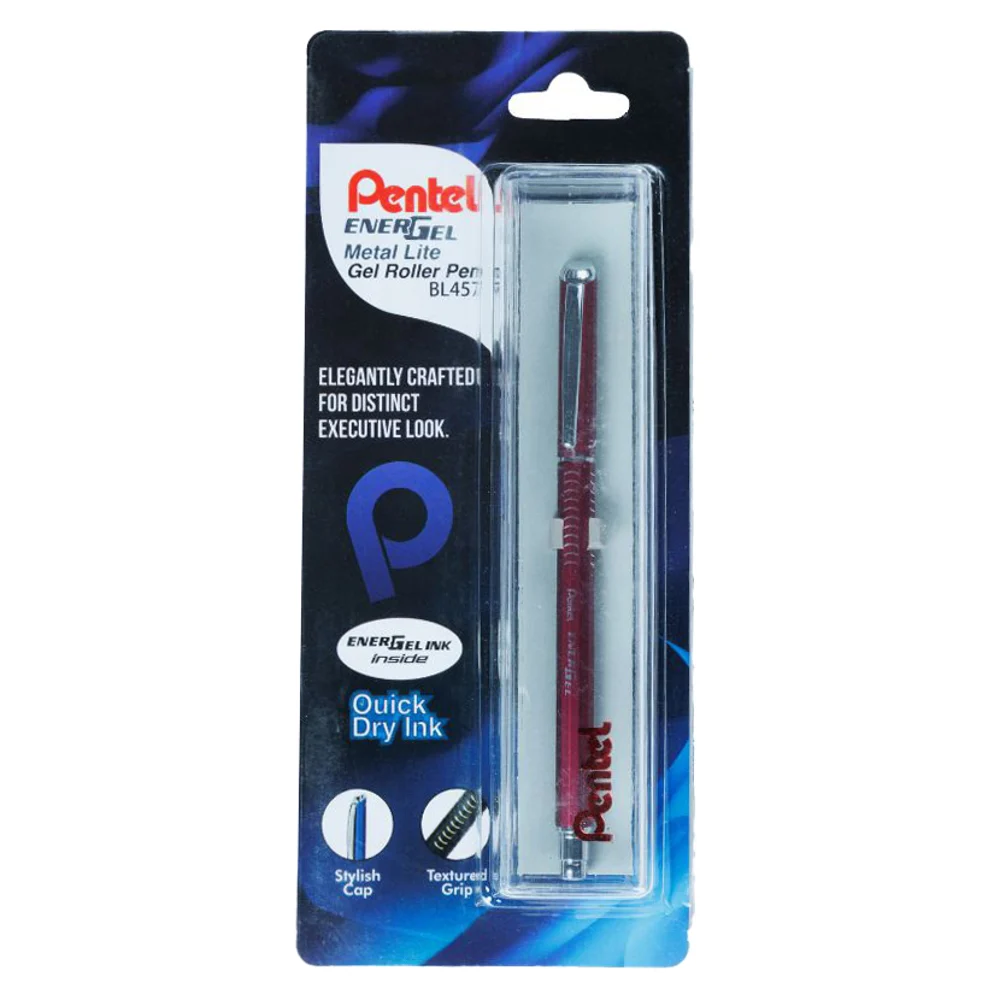 Pentel BL457-Energel Metal Lite Gel Roller Pen Red Body Blue Ink