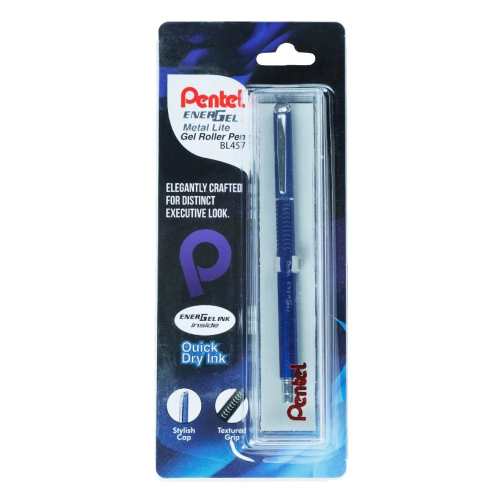 Pentel BL457-Energel Metal Lite Gel Roller Pen Blue Body Blue Ink