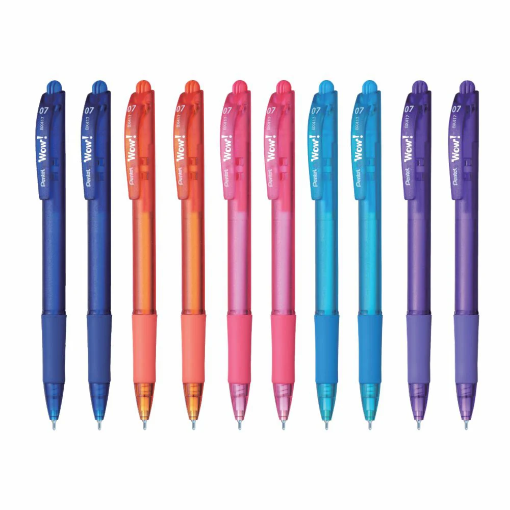 Pentel BX417 Wow Retractable Ballpoint Pen Blue Ink (Pak Of 10 )