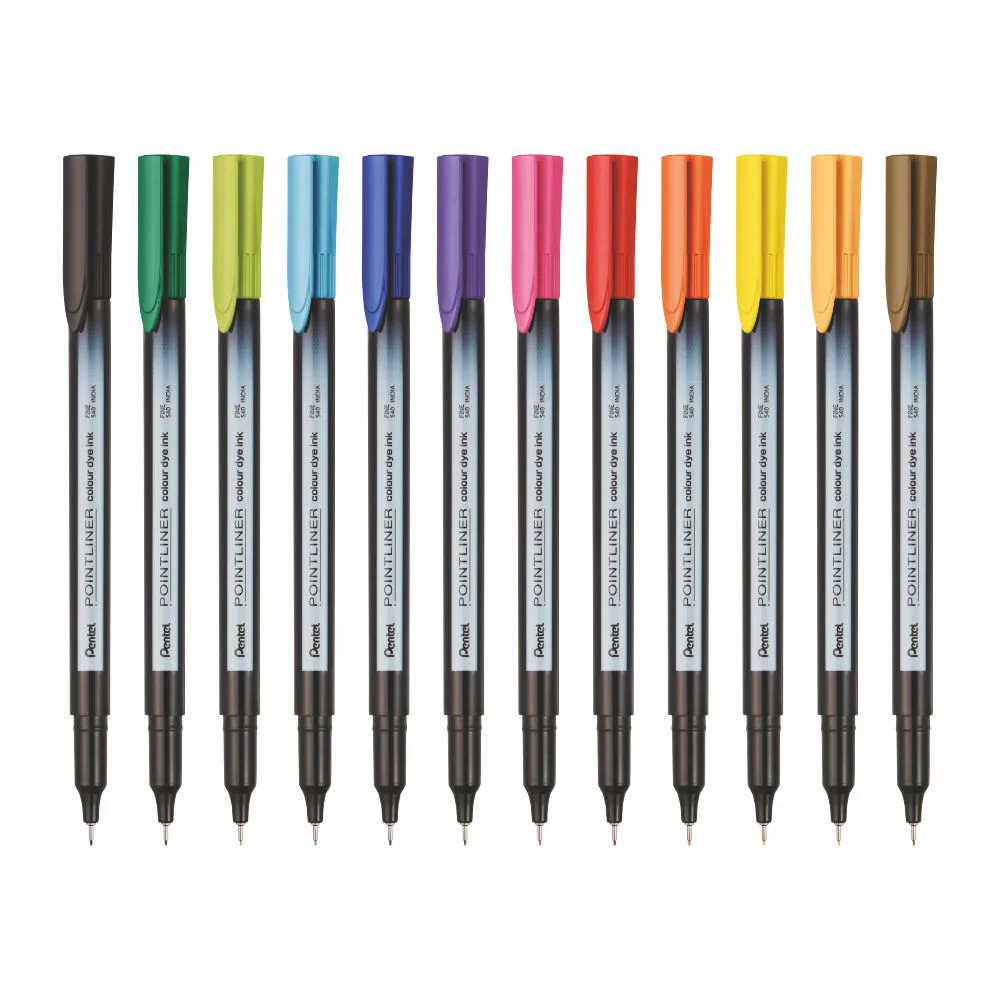 Pentel S40 Pointliner Color Dye Ink Pen Multicolor(Pack Of 12 )
