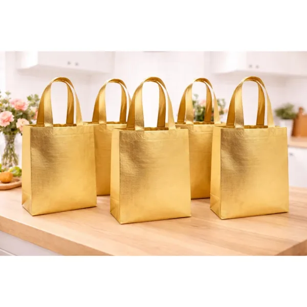 Gold Metalic Vertical Ready Gift Bag (Medium) Set Of 5