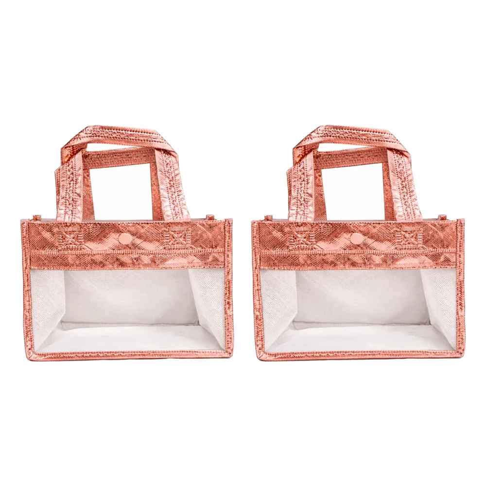 Rose Gold Medium Metallic Hamper Bag Set Of 2