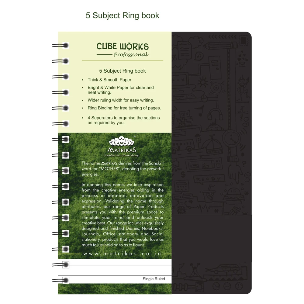 Matrikas Cubeworks 5 Subject A5 Standard Size Ring Book - 160 Pages