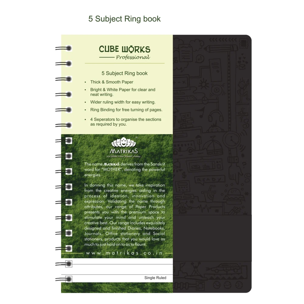 Matrikas Cubeworks 5 Subject Note Book Standard Size - 300 Pages