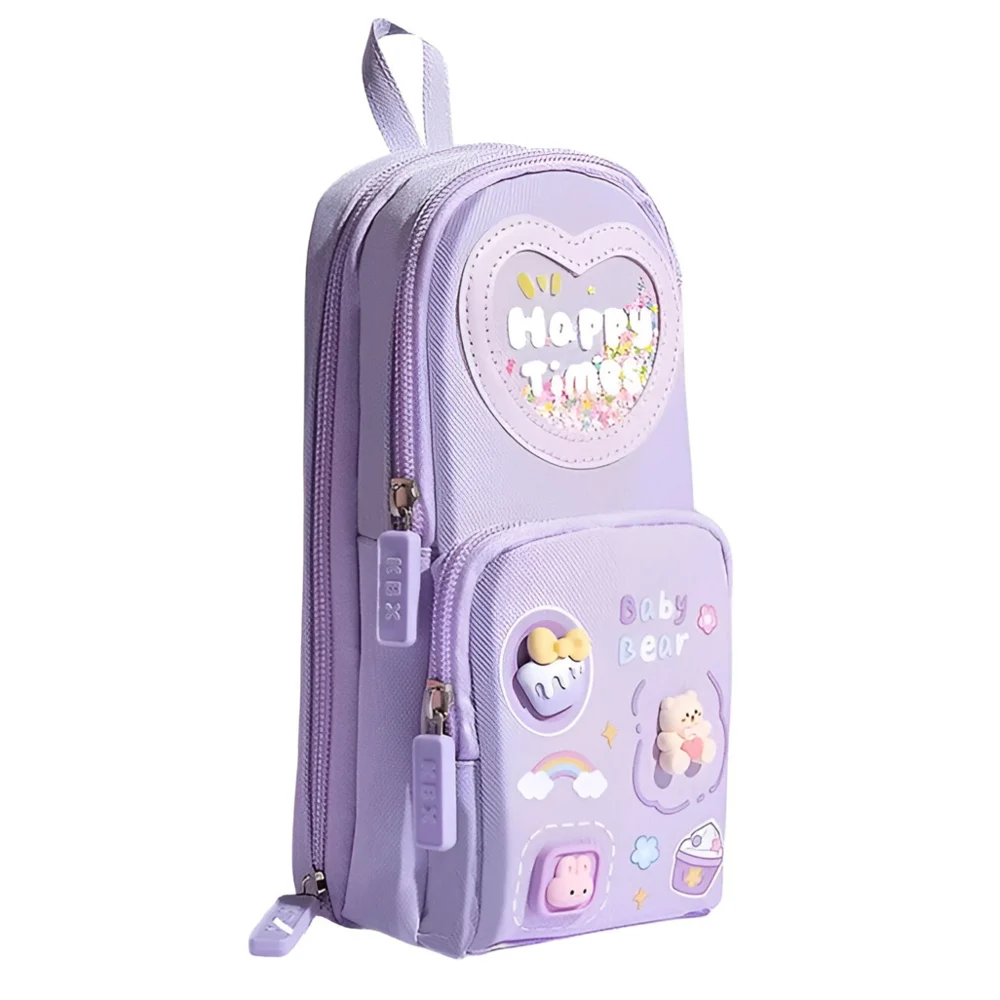 Toyshine 3 Layer Large Multifunctional Pencil Pouch for Kids - Purple
