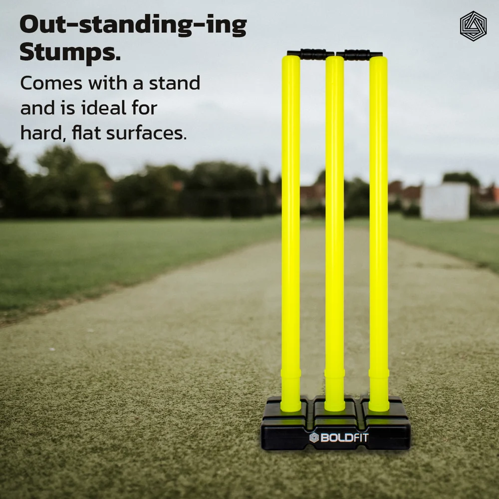 Boldfit Plastic Cricket Stumps With Stand & Bails Kit -Green