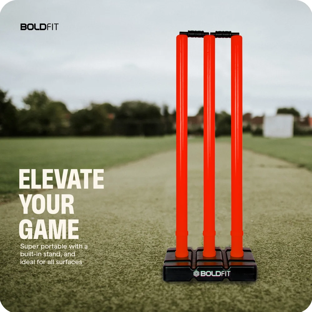 Boldfit Plastic Cricket Stumps With Stand & Bails Kit - Red