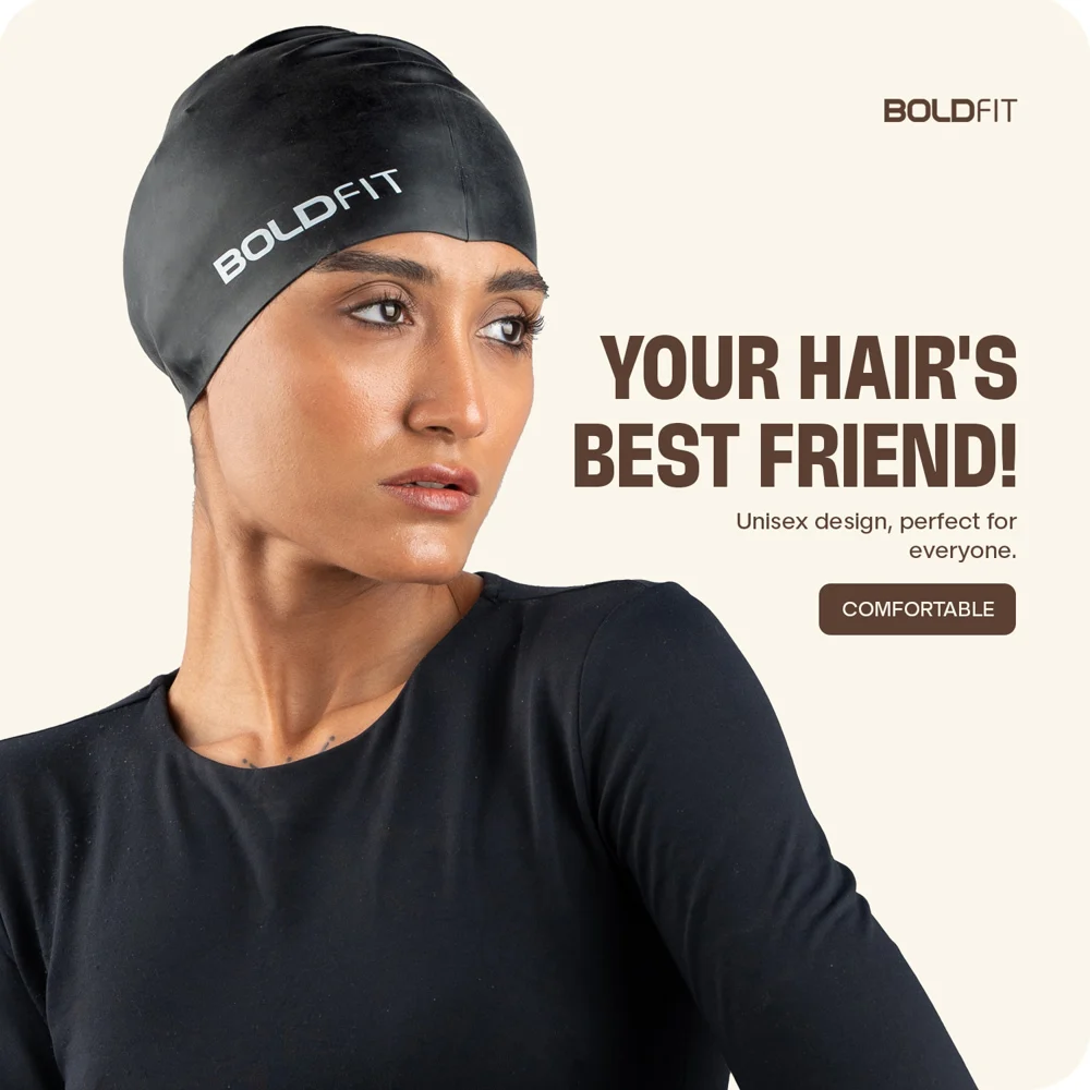 Boldfit Silicone Swimming Head Cap - Black