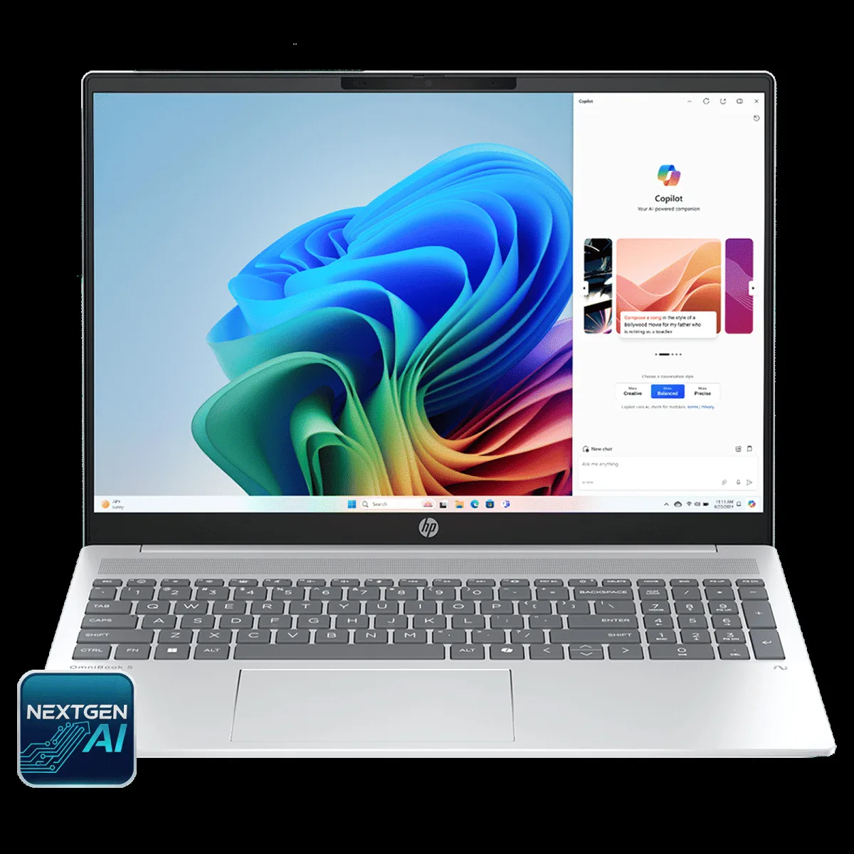 HP OmniBook 5 16-ag1037AU AMD Ryzen AI 5 Thin & Light Laptop (16GB, 512GB SSD, Windows 11 Home, 16 inch 2K IPS Display, MS Office Home 2024, Glacier Silver, 1.79 KG)