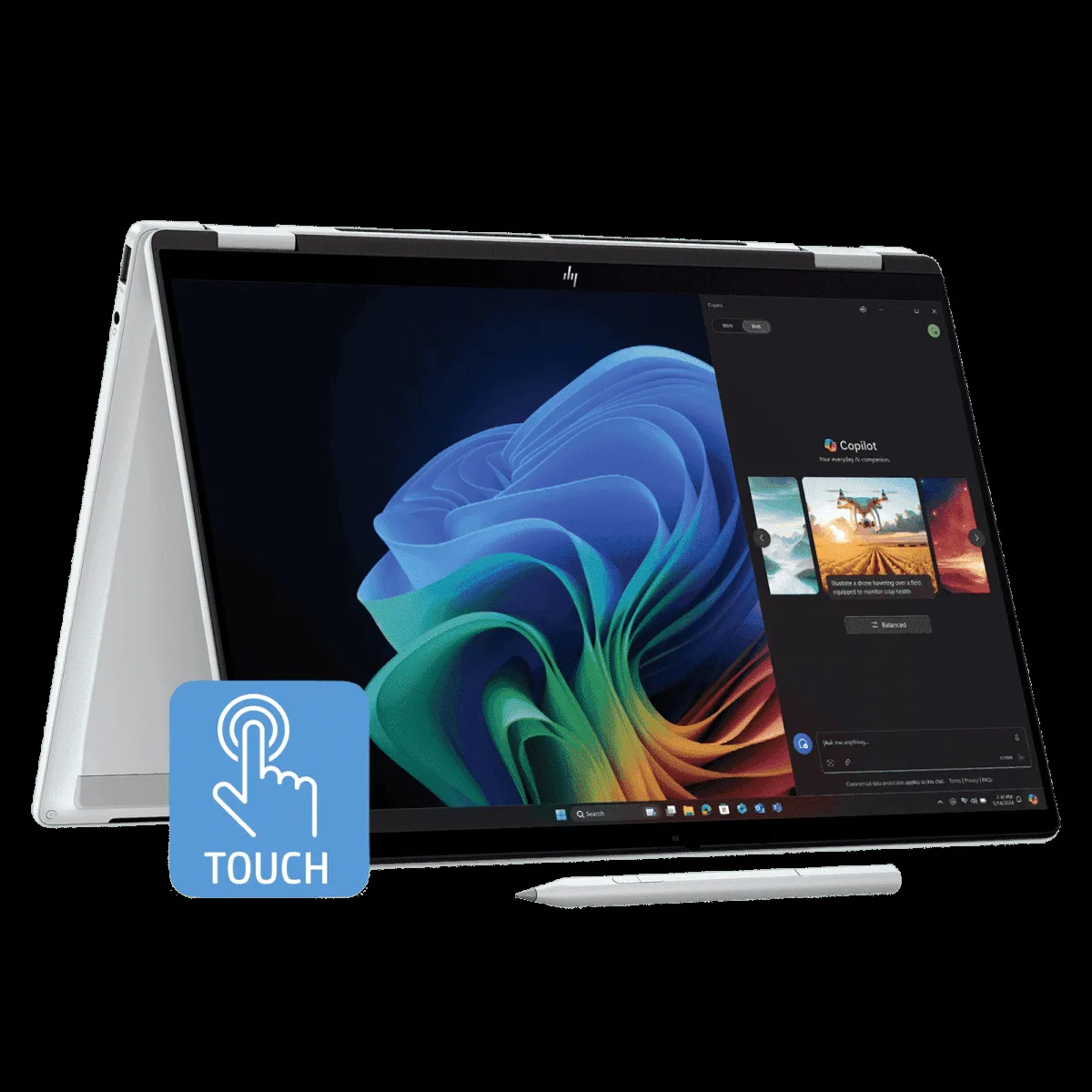 HP OmniBook X Flip 14-fm0099TU Intel Core Ultra 5 Touchscreen 2-in-1 Laptop (16GB, 1TB SSD, Windows 11 Home, 14 inch OLED Display, Meteor Silver, 1.38 KG)