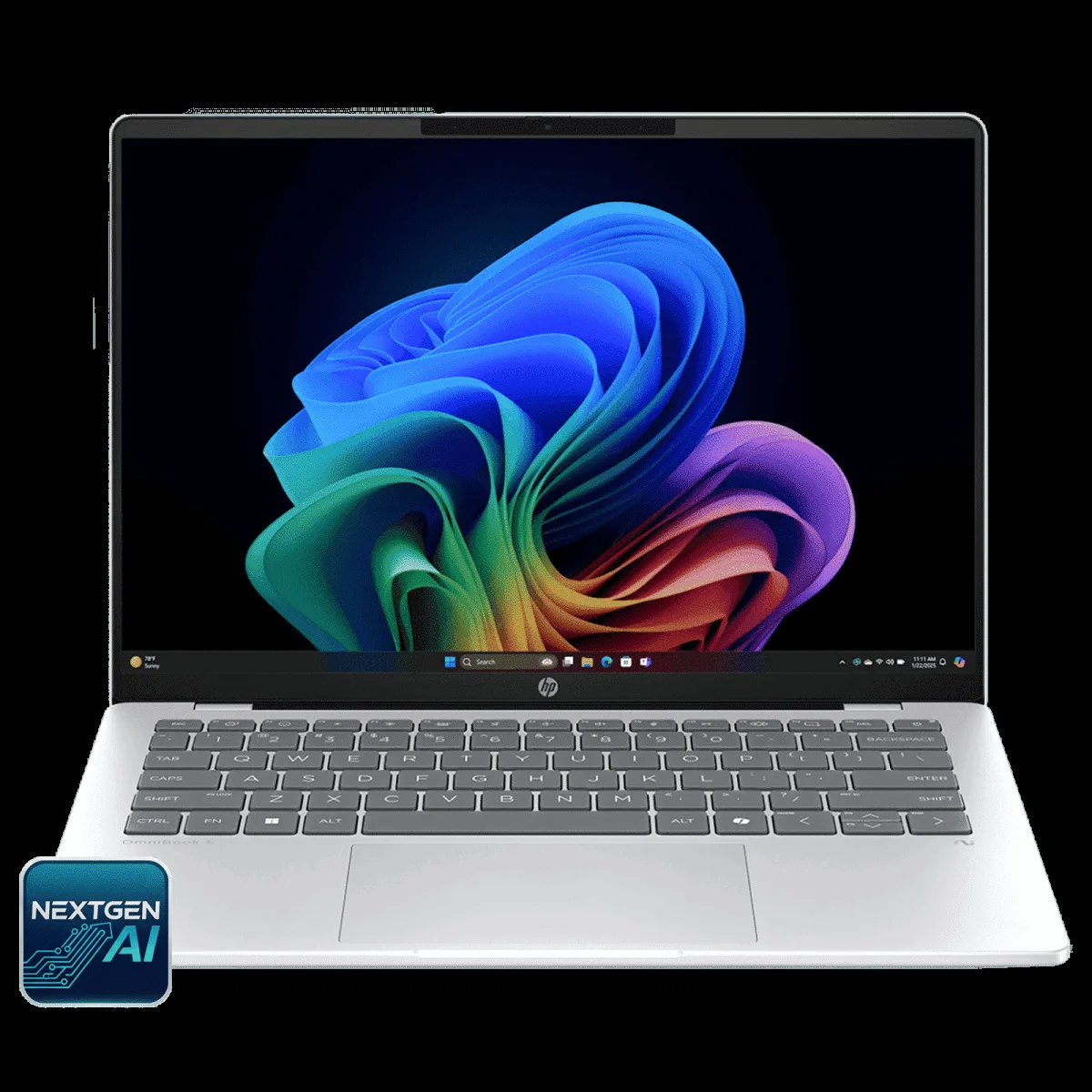 HP OmniBook 5 14-he0015QU Qualcomm Snapdragon X Thing & Light Laptop (16GB, 1TB SSD, Windows 11 Home, 14 inch 2K OLED Display, MS Office Home 2024, Glacier Silver, 1.35 KG)