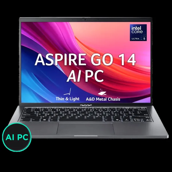 Acer Aspire Go 14 Intel Core Ultra 5 Thin & Light Laptop (16GB, 512GB SSD, Windows 11 Home, 14 inch WUXGA IPS Display, MS Office, Steel Gray, 1.5 KG)
