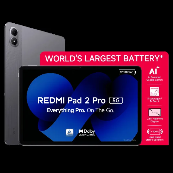 Redmi Pad 2 Pro Wi-Fi+5G Android Tablet (12.1 Inch, 8GB RAM, 256GB ROM, Graphite Grey)