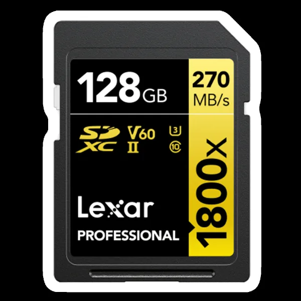 Lexar Professional 1800x GOLD Series SDXC 128GB Class 60, Class 10, Class 3 280MB/s Memory Card