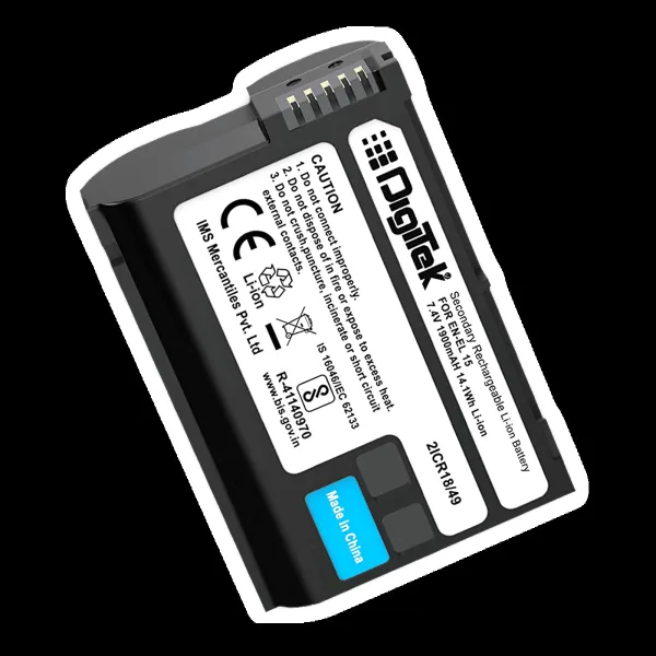 DigiTek EN-EL15 1900 mAh Li-ion Rechargeable Battery for D7000, D7100, D7200, D850, D750, D810, D500, D600 and D610