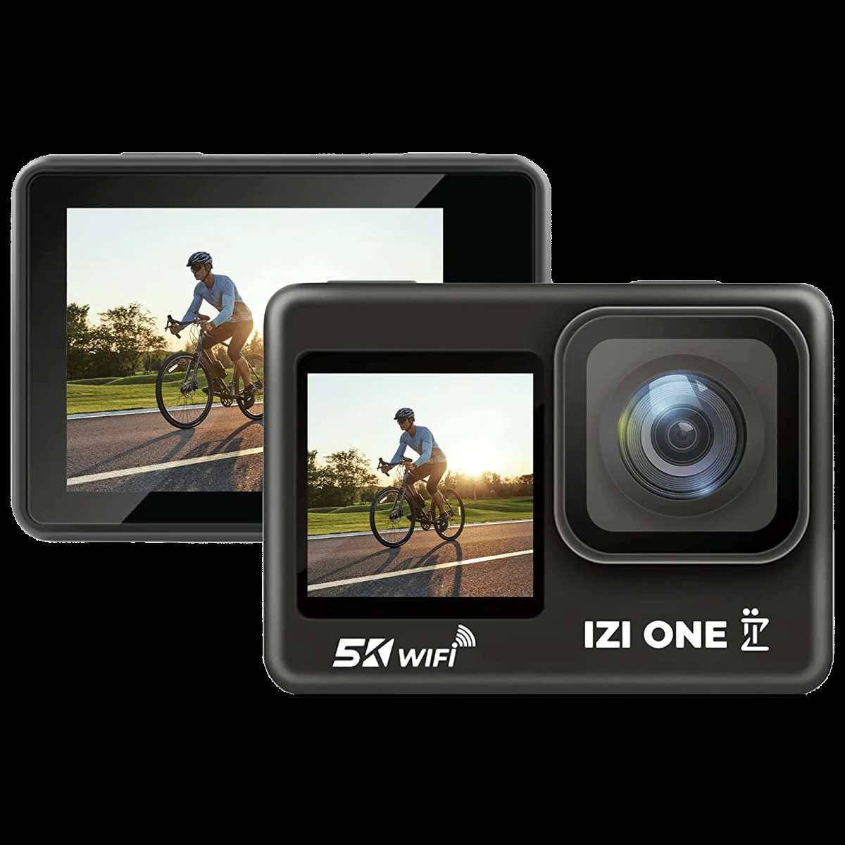 IZI ONE 5K and 48MP 30 FPS Waterproof Sports Action Camera with Dual Touch Screen (Black)
