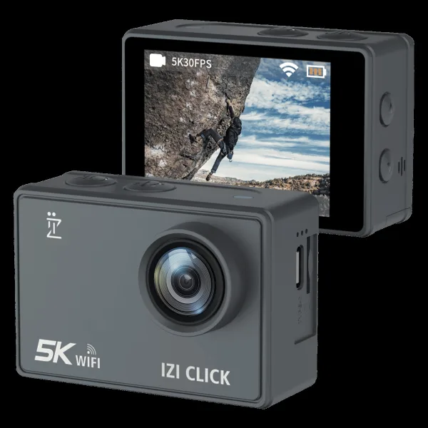 IZI CLICK 5K and 50MP 30 FPS Waterproof Sports Action Camera with EIS Stabilisation (Grey)