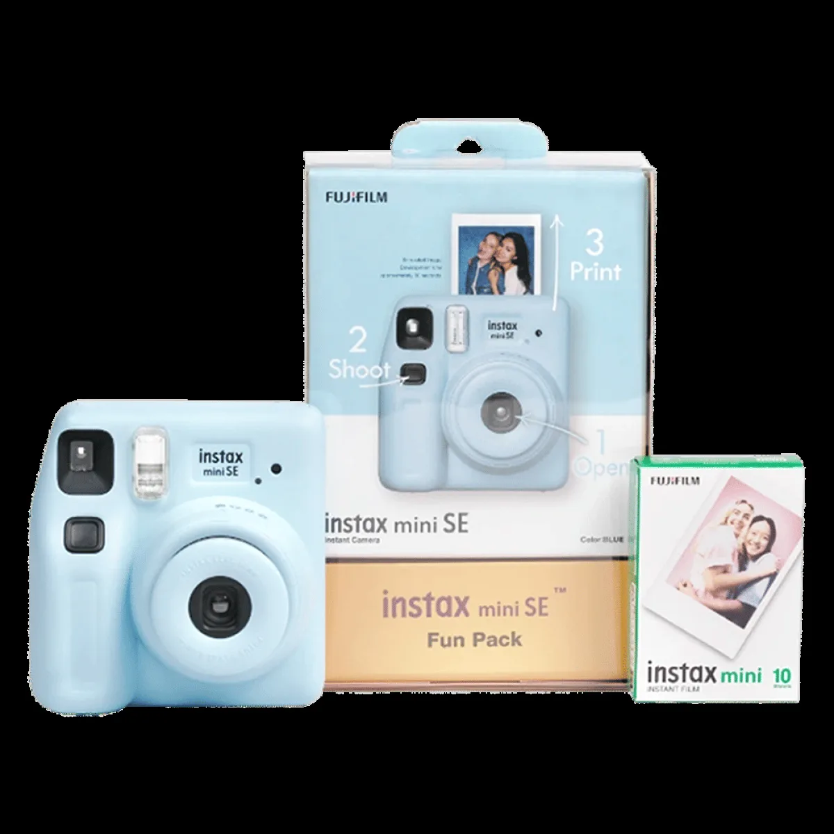 FUJIFILM Instax Mini SE Fun Pack Instant Camera with 10 Shots (Blue)