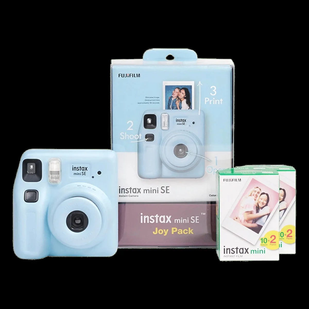 FUJIFILM Instax Mini SE Joy Pack Instant Camera with 40 Shots (Blue)