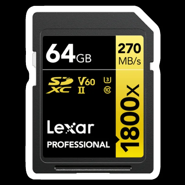 Lexar Professional 1800x GOLD Series SDXC 64GB Class 60, Class 10, Class 3 280MB/s Memory Card