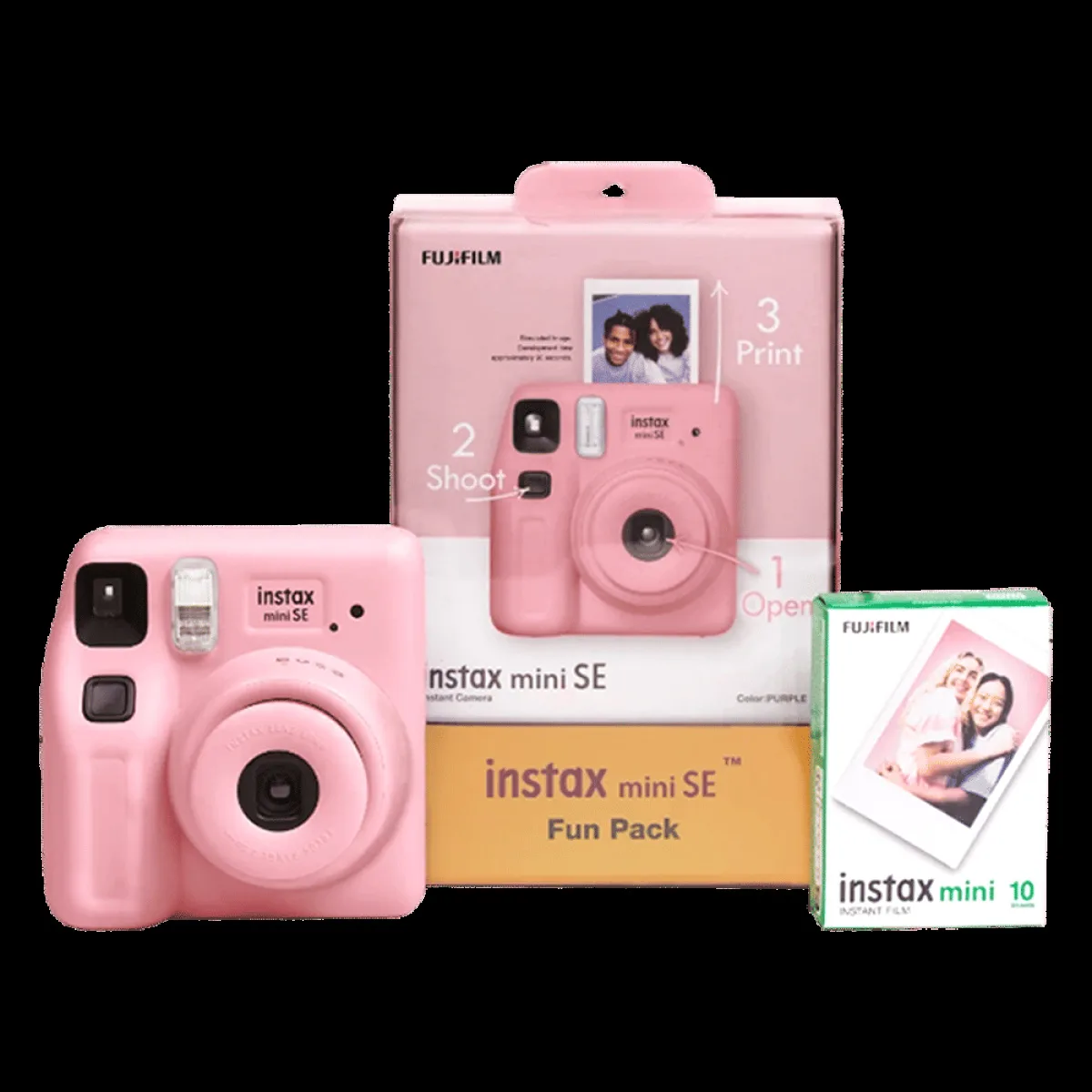 FUJIFILM Instax Mini SE Fun Pack Instant Camera with 10 Shots (Pink)