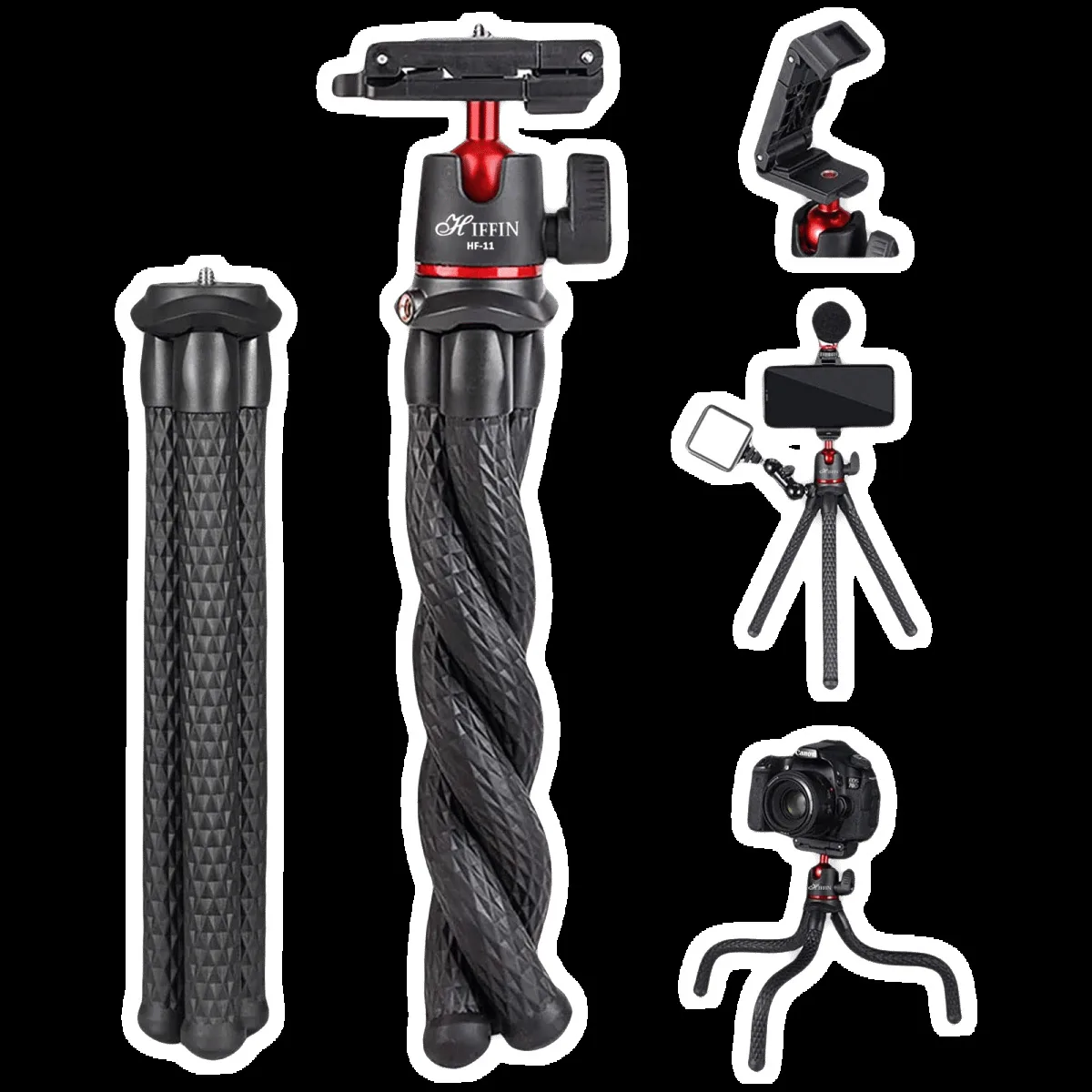HIFFIN HF-11 38cm Adjustable Tripod for Mobile and Camera (360 Degree Rotatable, Black)
