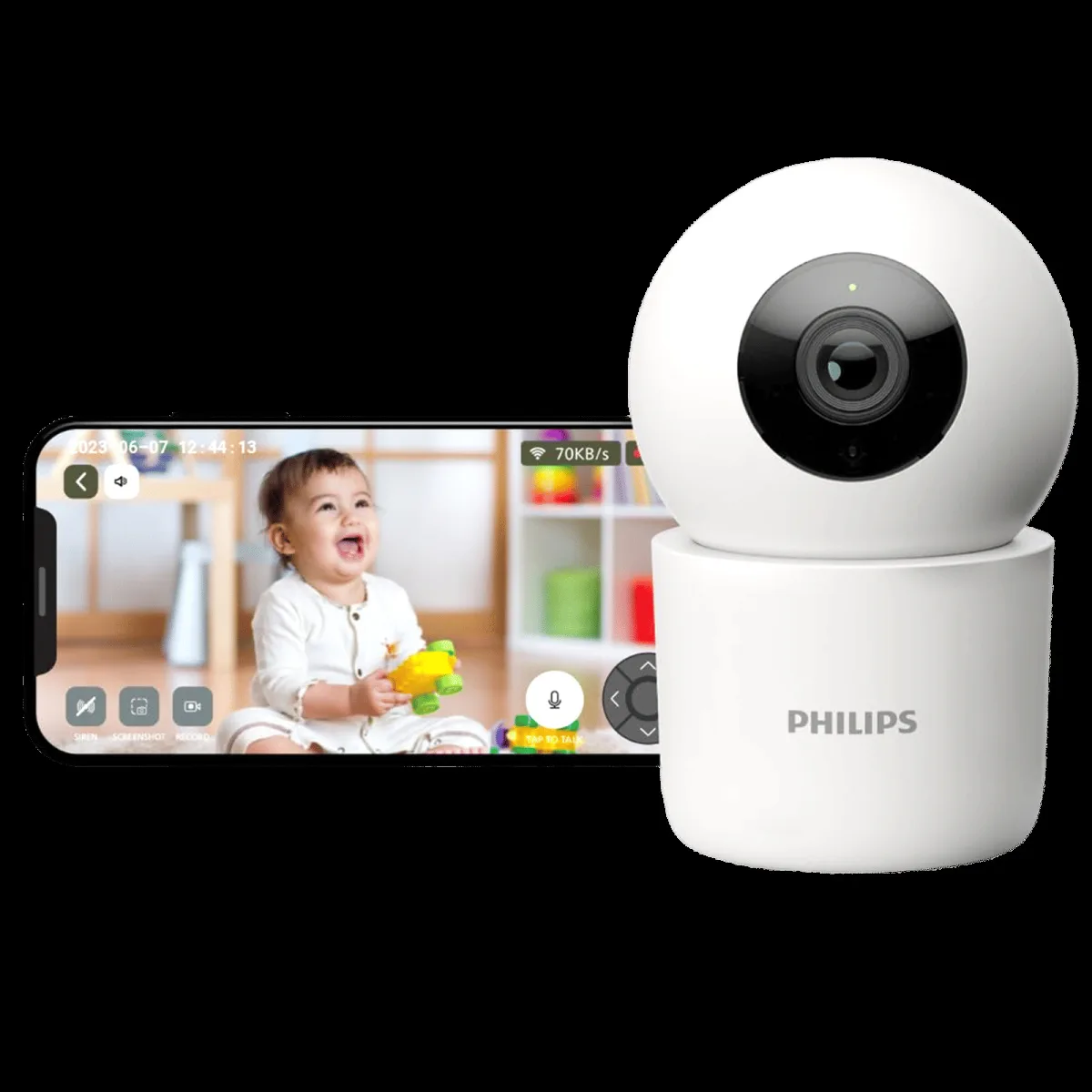 PHILIPS 3000 Series 360 Degree WiFi CCTV Security Camera (Pan Tilt Zoom, White)