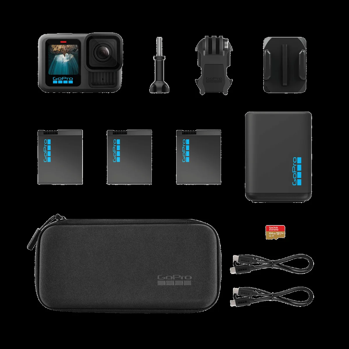 GoPro HERO13 Power Bundle 5.3K and 27MP 400 FPS Waterproof Action Camera with HyperSmooth Video Stabilization (Black)