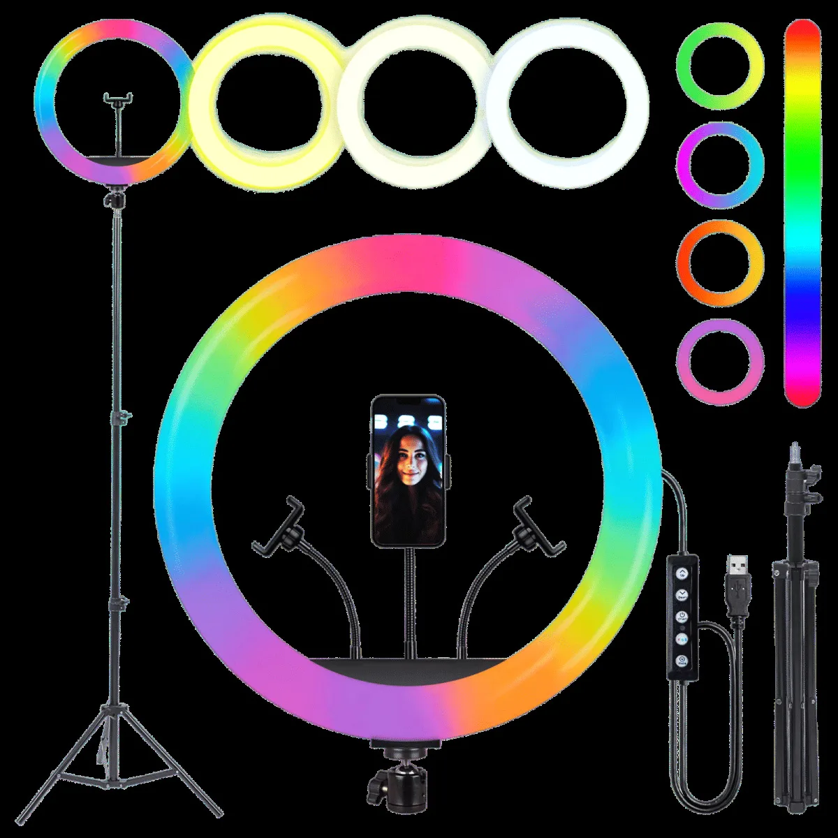 IZI Light RGB Ring Light with Tripod Stand for Live Streaming, Makeup and YouTube Video Shooting (Triple Device Compatibility)