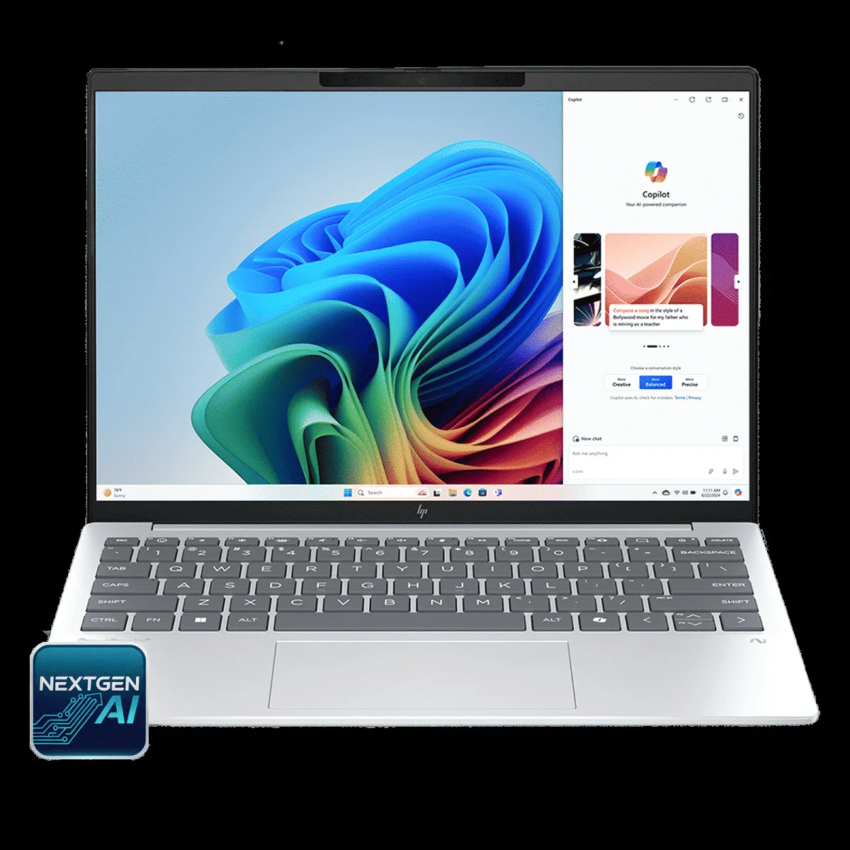 HP OmniBook 7 13-bg1456AU AMD Ryzen AI 7 Thin & Light Laptop (16GB, 512GB SSD, Windows 11 Home, 13.3 inch WQXGA IPS Display, MS Office Home 2024, Glacier Silver, 1 KG)
