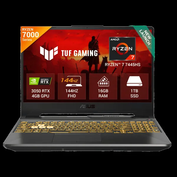 ASUS TUF A15 FA506NCG-HN251WS AMD Ryzen 7 Gaming Laptop (16GB, 1TB SSD, Windows 11 Home, 4GB Graphics, 15.6 inch 144 Hz Full IPS HD Display, NVIDIA GeForce RTX 3050, MS Office Home 2024, Graphite Black, 2.30 KG)