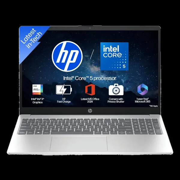 HP 15-hr0124TU Intel Core 5 120U Thin & Light Laptop (24GB, 512GB SSD, Windows 11 Home, 15.6 inch Full HD IPS Display, MS Office 2024, Natural Silver, 1.59 KG)