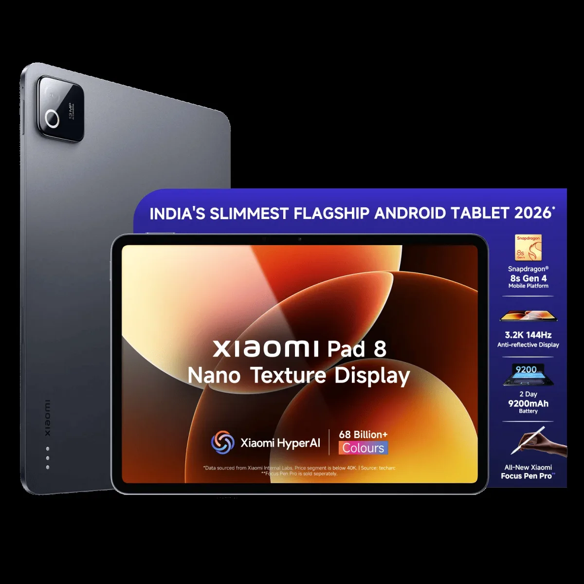 Xiaomi Pad 8 Wi-Fi Android Tablet with Xiaomi Focus Pen Pro (11.2 Inch, 12GB RAM, 256GB ROM, Nano Textured Display, Graphite Grey)