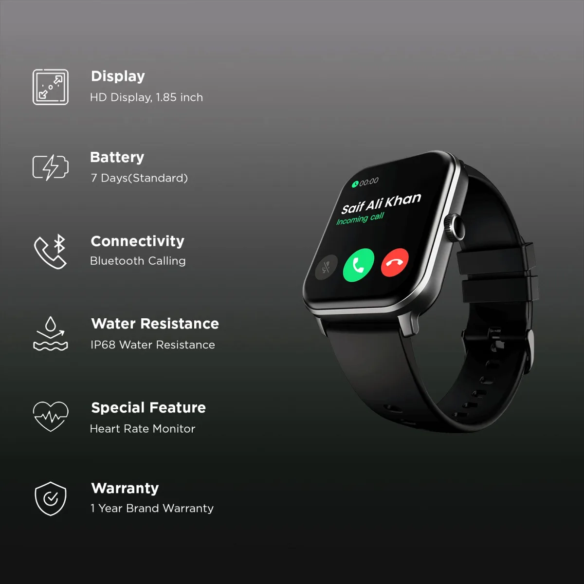GOBOULT Drift + Bluetooth Calling Android OS Smartwatch (46.99mm HD Display, Heart Rate Sensor, Jet Black Strap)