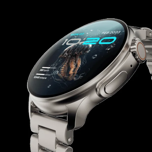 GOBOULT Crown R Pro Bluetooth Calling Android OS Smartwatch (36.3mm Super AMOLED Display, Working Crown, Silver Strap)