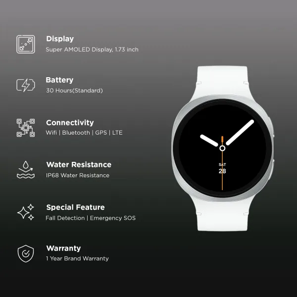 SAMSUNG Galaxy Watch8 Wi-Fi+BT+GPS+LTE Wear OS Smartwatch (44mm Super AMOLED Display, 3nm Processor, Fall Detection, Sport Strap)