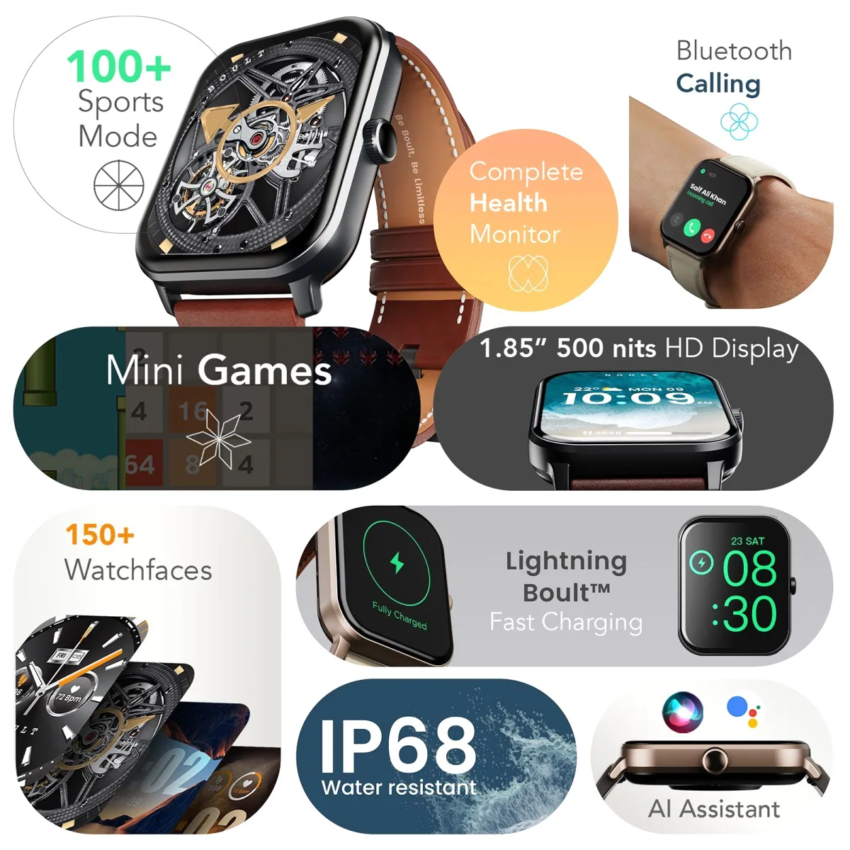GOBOULT Drift+ Smartwatch with Bluetooth Calling (46.99mm HD Display, IP68 Water Resistant, Denim Blue)