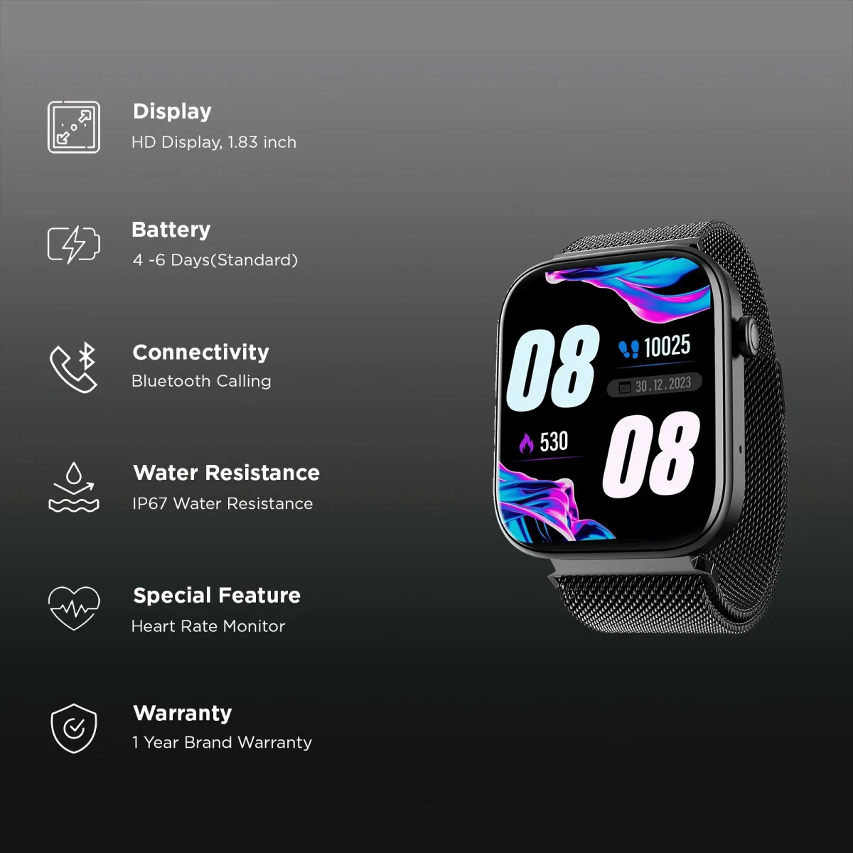 boAt Wave Astra 3 Smartwatch with Bluetooth Calling (46.48mm HD Display, IP67 Water Resistant, Black Metal Strap)