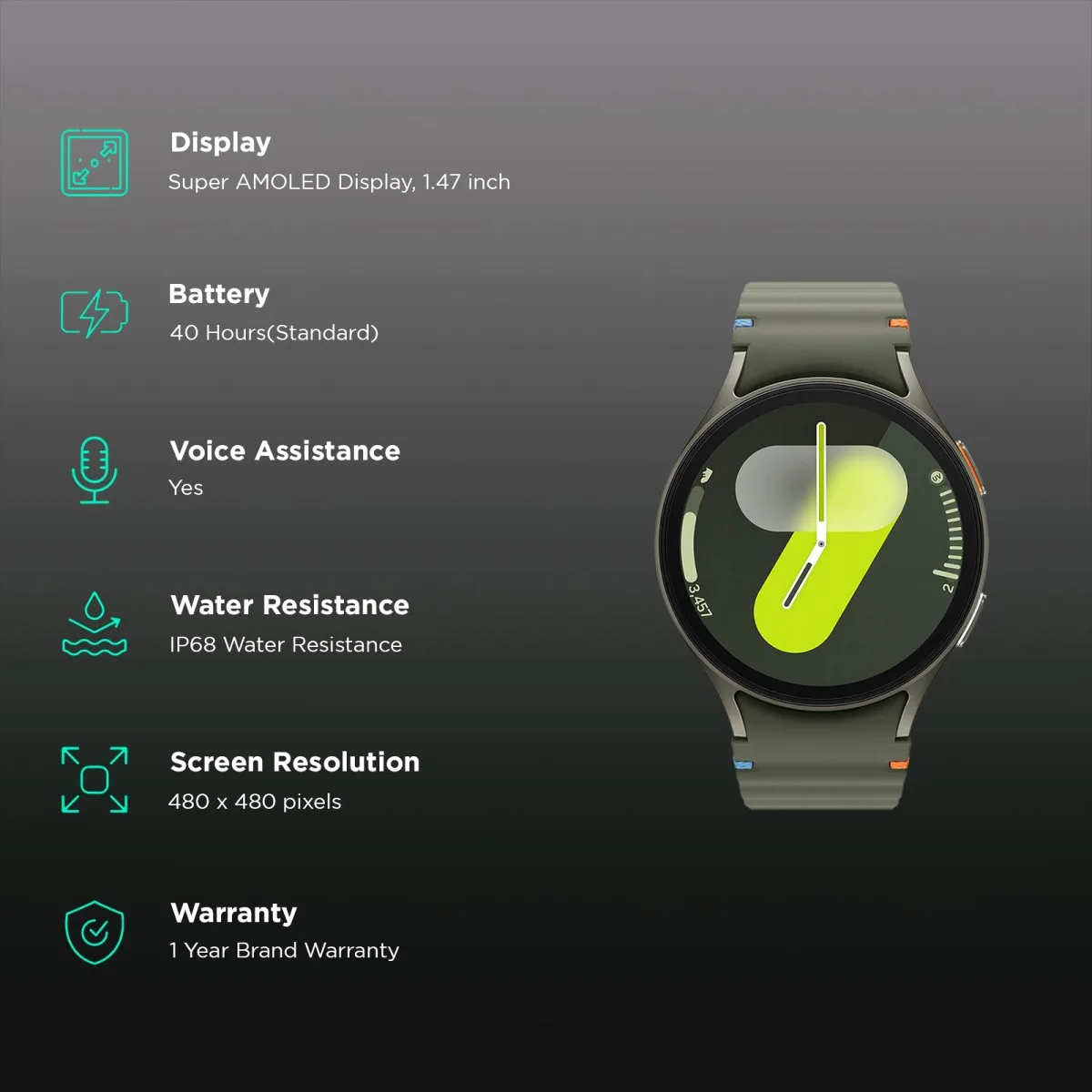 SAMSUNG Galaxy Watch7 Wi-Fi+Bluetooth Wear OS Smartwatch (37.3mm Super AMOLED Display, 3nm Processor, Dual-Frequency GPS, Green Strap)