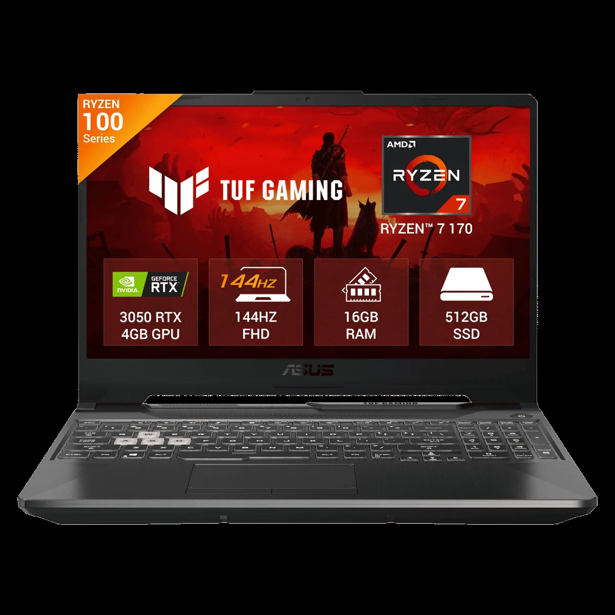 Asus TUF A15 AMD Ryzen 7 170 Gaming Laptop (16GB, 512GB SSD, Windows 11 Home, 4GB Graphics, 15.6 inch 144 Hz Full HD IPS Display, NVIDIA GeForce RTX 3050, MS Office Home 2024, Graphite Black, 2.30 KG)