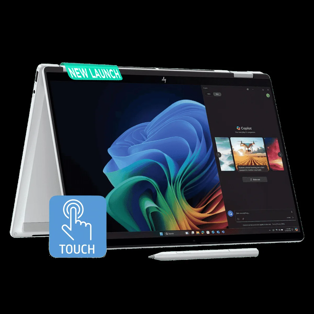 HP OmniBook X Flip 14-fm0119TU Intel Core Ultra 5 Touchscreen 2-in-1 Laptop (16GB, 512GB SSD, Windows 11 Home, 14 inch 2K OLED Display, MS Office Home 2024, Meteor Silver, 1.38 KG)