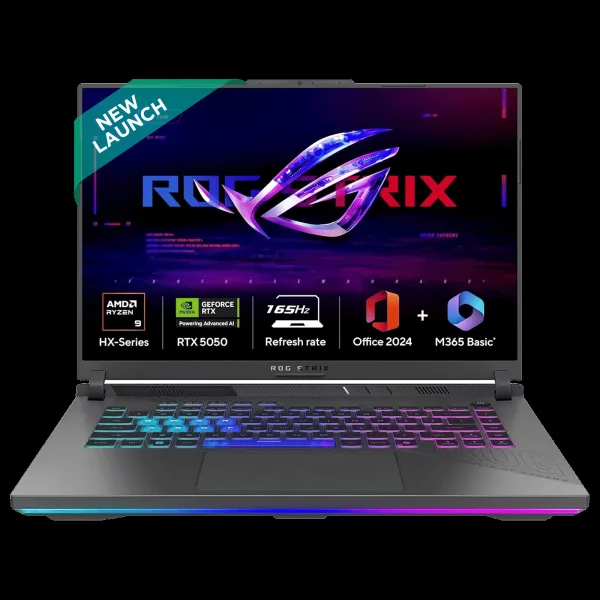 ASUS ROG Strix G16 AMD Ryzen 9 Gaming Laptop (16GB, 1TB SSD, Windows 11 Home, 16 inch 165 Hz WUXGA IPS Display, NVIDIA GeForce RTX 5050, MS Office Home 2024, Eclipse Gray, 2.5 KG)