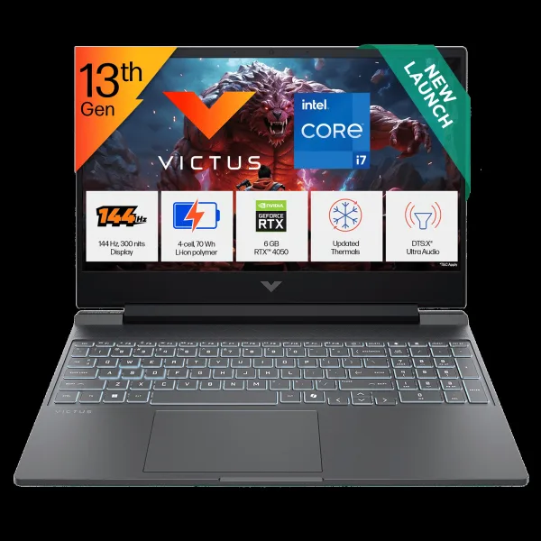 HP Victus 15-fa2532TX Intel Core i7 13th Gen Gaming Laptop (24GB, 512GB SSD, Windows 11 Home, 6GB Graphics, 15.6 inch 144 Hz Full HD IPS Display, NVIDIA GeForce RTX 4050, MS Office 2024, Mica Silver, 2.29 KG)