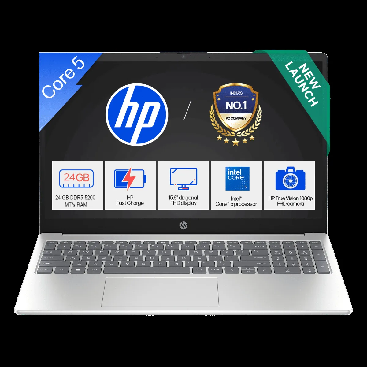 HP 15-fd0901TU Intel Core 5 Laptop (24GB, 512GB SSD, Windows 11 Home, 15.6 inch Full HD IPS Display, MS Office 2024, Natural Silver, 1.59 KG)
