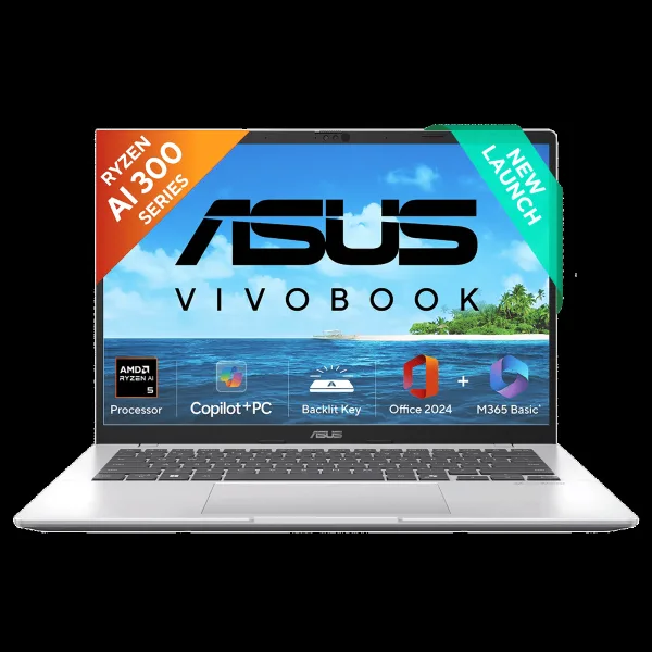 ASUS Vivobook 14 M1407KA-LY131WS AMD Ryzen AI 5 Thin and Light Laptop (16GB, 512GB SSD, Windows 11 Home, 14 inch Full HD Plus IPS Display, MS Office Home 2024, Cool Silver, 1.46 KG)
